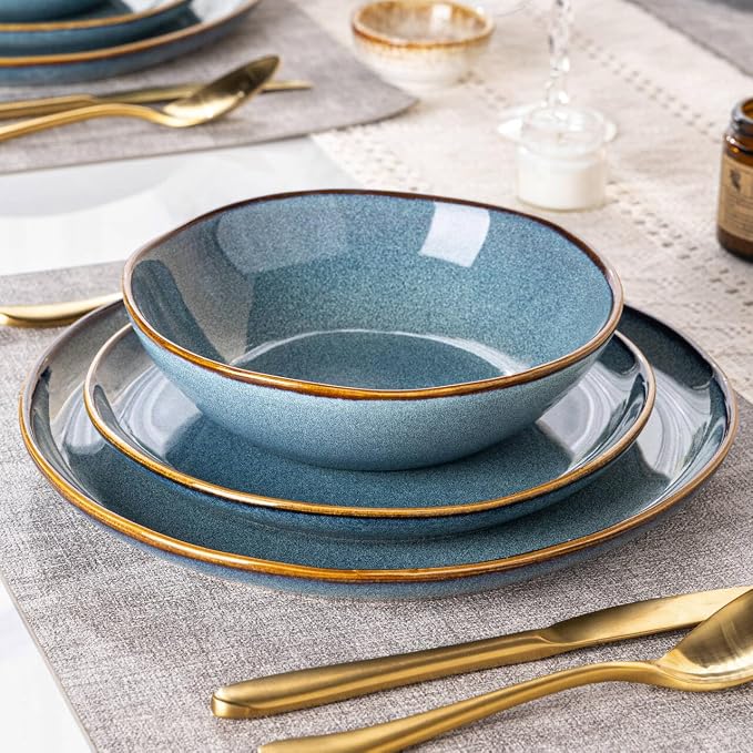 AmorArc Ceramic Dinnerware Sets,Handmade Reactive Glaze Stoneware Plates and Bowls Sets,Highly Scratch Resistant | Dishwasher & Microwave Safe Dishes Set,Service for 6 (18pc)