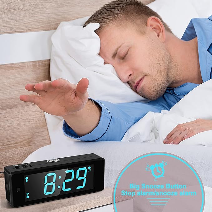 Digital Alarm Clock Battery Operated Night Visiable with Hybrid LED/LCD Time Display, Emergency Flashlight, Small Travel Clock for Bedroom Bedside (Blue Display)