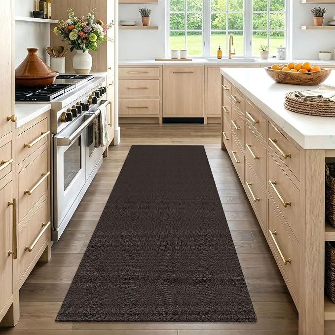 EARTHALL Washable Runner Rug 3x7 Ft Non Slip Runners for Hallways Wide Cotton Rubber Backed Kitchen Runner Braided Indoor Floor Carpet Runners for Entryway, Hallway, Kitchen, Bedroom, Taupe/Coffee