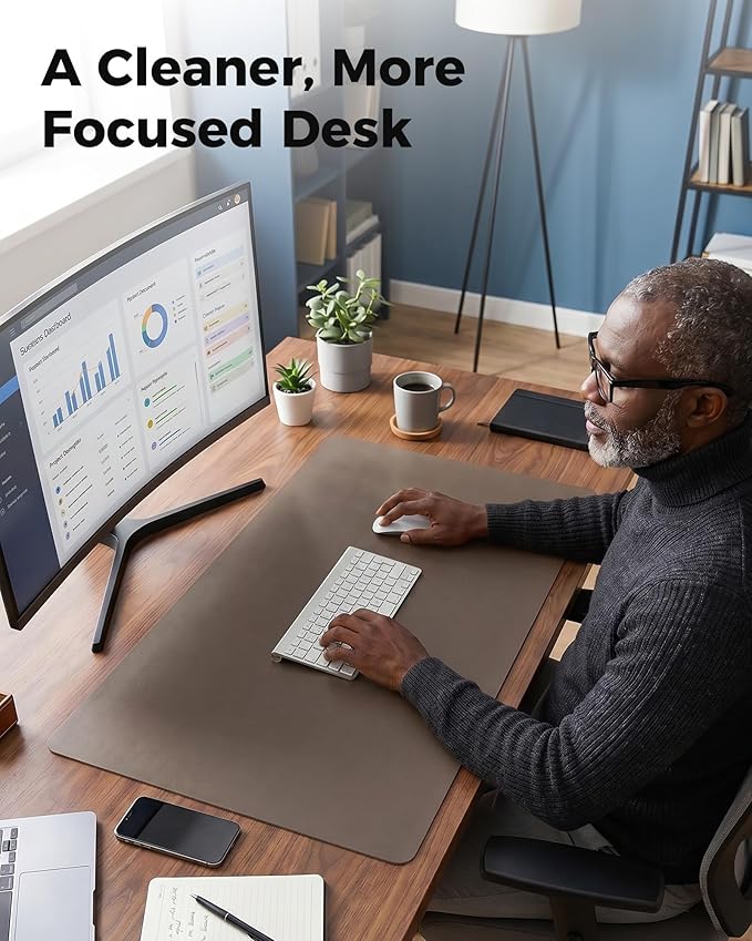 Aothia Cork Desk Mat - Dual-Sided XL PU Leather Desk Pad & Full Desk Protector, Large Waterproof Desktop Mat for Office & Gaming (47" x 23.6", Coffee)