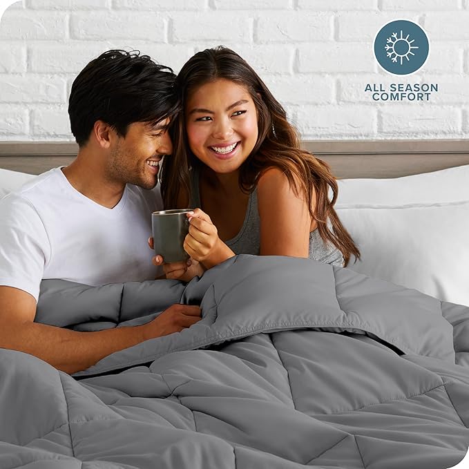 Bare Home Duvet Insert Comforter - Twin/Twin Extra Long - 8 Duvet Loops - Goose Down Alternative - Ultra-Soft - Premium 1800 Series - All Season Warmth - Bedding Comforter (Twin/Twin XL, Grey)