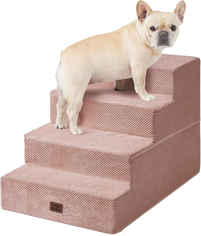 EHEYCIGA Dog Stairs for Bed 20" H, 4-Step Extra Wide Dog Steps for High Bed, Pet Steps for Small Dogs and Cats, Non-Slip Balanced Pet Ramp Indoor, Pink