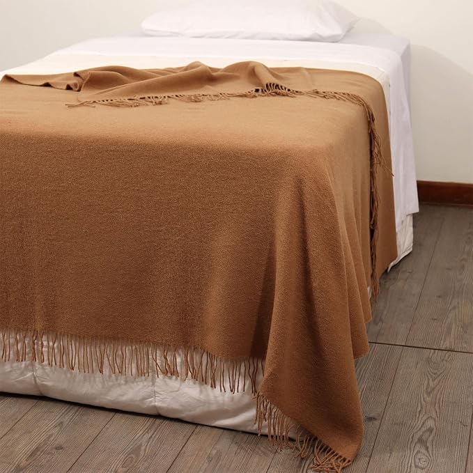 Superfine Alpaca Wool Throw Blanket - Lightweight Alpaca Merino Wool Throw Blankets | Soft Peruvian Alpaca Blanket Wool Blanket Solid Color 62" x 54" (Soft Camel)