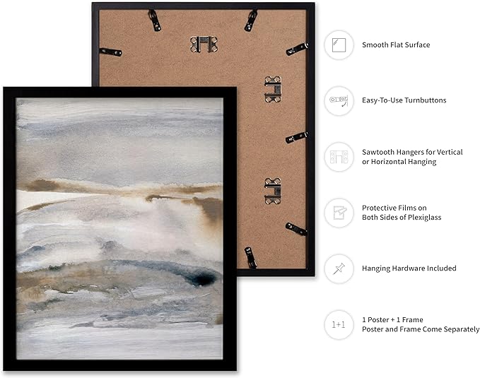 Monem Art Neutral Abstract Watercolor Landscape Wall Art - Minimalist Earth Tone Contemporary Painting Poster - Modern Calm Aesthetic Art Print - 8x10 Black Framed Wall Art by Mareike Bohmer