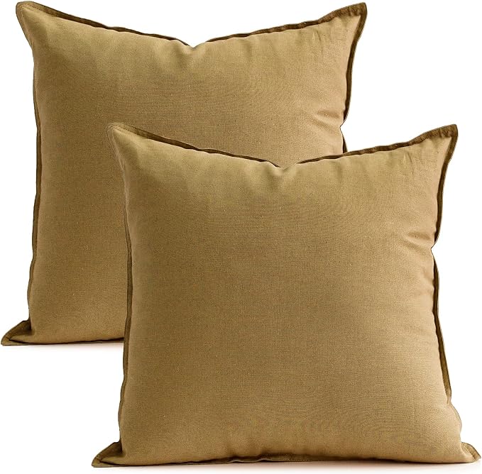 Jeanerlor Set of 2 Decorative 26"x26" Cotton Linen Chair Throw Pillow Case Green for Sofa Durable Classy, Comfortable Cushion Cover for Coffee Shop/Bar (65 x 65cm) Earth Yellow