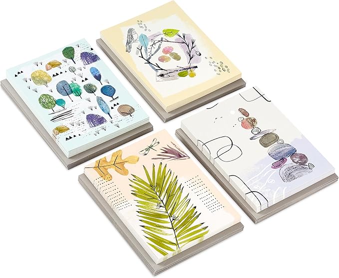 Hallmark Nature Note Card Assortment (48 Blank Cards with Envelopes) Artistic Trees, Leaves, Birds, Rocks