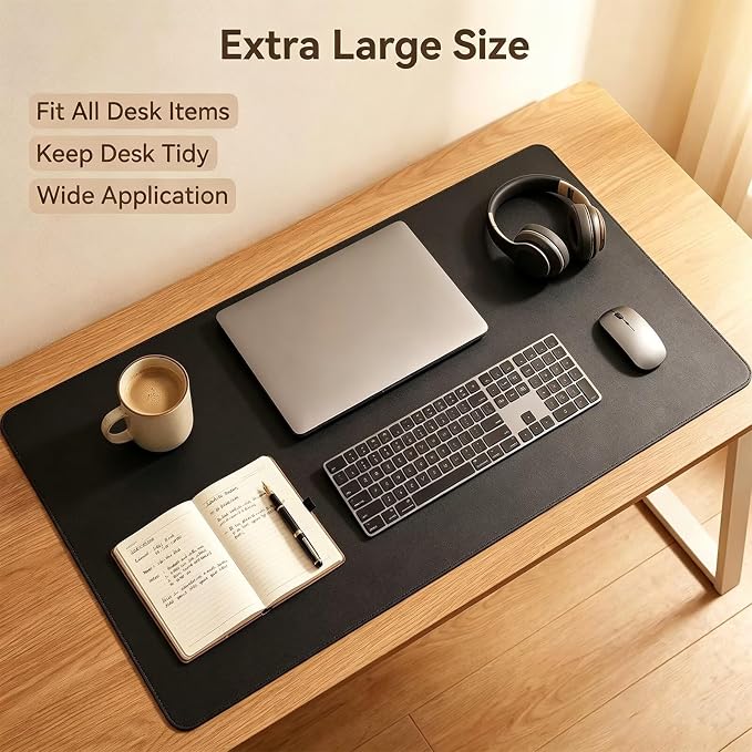 Non-Slip Leather Desk Pad, Waterproof Laptop Computer Table Keyboard Mat, Table Protector Blotter Surface, Large Mouse Mat for Office/Work/Home/Decor(Black, 19.5" x 59")