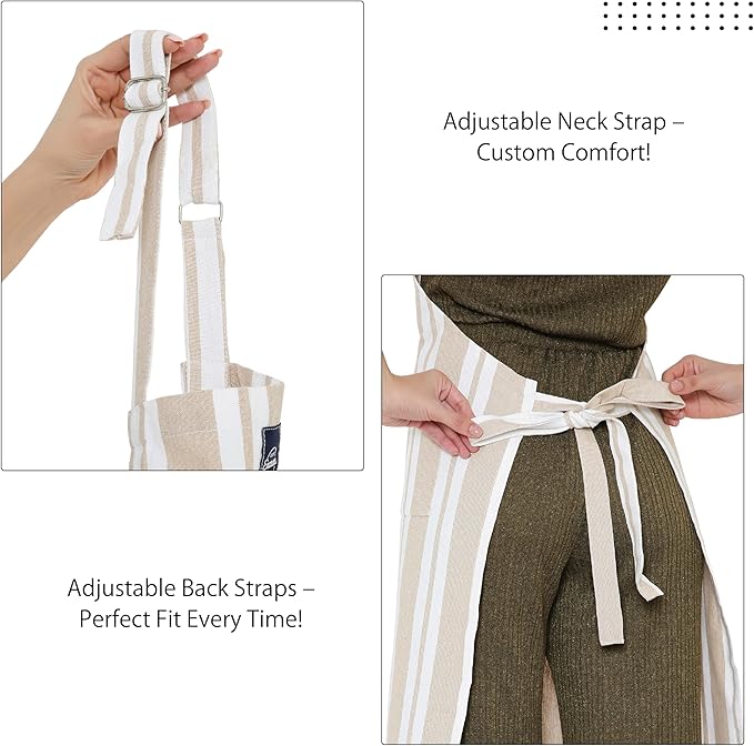 Encasa XO Cotton Kitchen Aprons for Women & Men with Pocket & Towel Loop, Adjustable Neck & Back Strap for Cooking, Baking