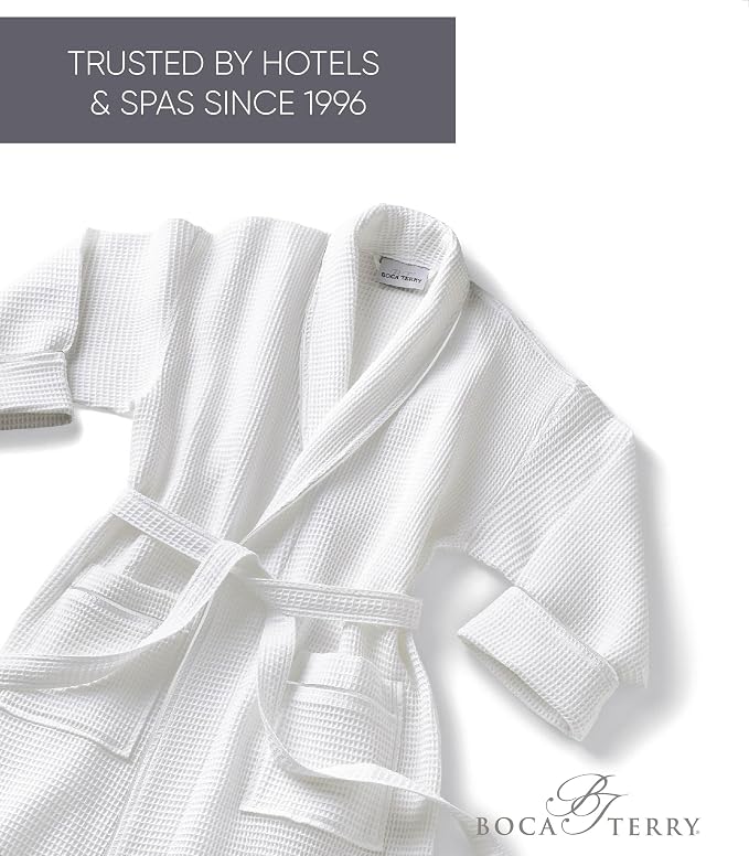 Women's Waffle Robe by Boca Terry, Lightweight Waffle Knit Summer Bathrobe | Full length, soft spa & hotel bath robe for women