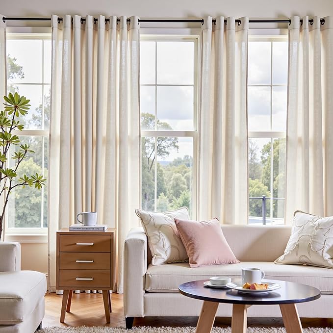 jinchan Linen Curtains 84 Inches Long for Living Room Bedroom Farmhouse Light Filtering Grommet Drapes Semi Sheer Natural Linen Textured Window Curtains 7ft Neutral Curtain Panels for Dining Office