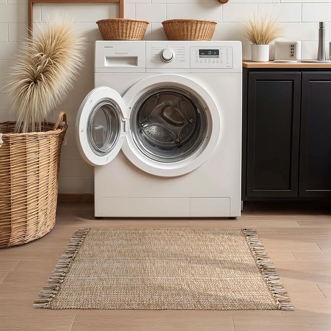 Collive Entryway Door Mat, 27" x 43" Machine Washable Kitchen Rugs, Indoor/Outdoor Low-Profile Doormat Soft Hand-Woven Cotton Bathroom Rug Throw Rugs for Front Back Door Bedroom