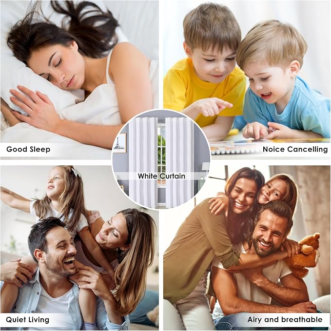 Bedding Craft White Cotton Tab Top Curtains 50x84 Set of 2, 84-Inch White Drapes for Living Room, Washable Curtains, Bedroom Living Room Curtain