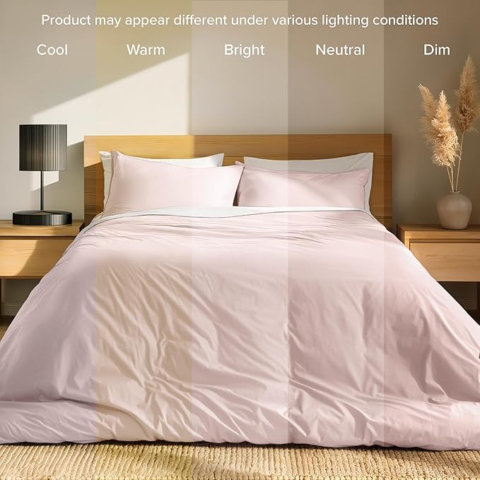 Bare Home 100% Organic Cotton Queen Duvet Cover Set - Crisp Percale Weave - Lightweight & Breathable - Cooling Duvet Cover Set (Queen, Dusty Pink)