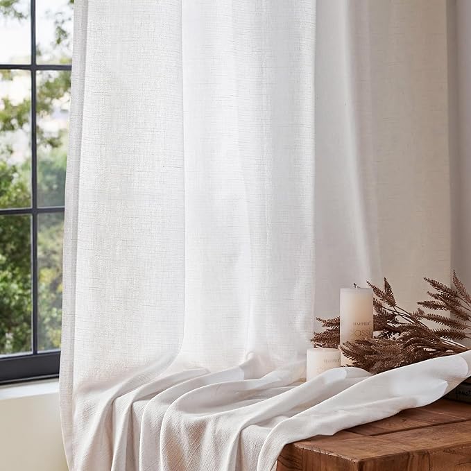 jinchan Off White Linen Blend Curtains 63 inch Length 2 Panels for Bedroom Living Room, Semi Sheer 50 inch Wide Farmhouse Cottage Core Style Drapes with Rod Pocket Back Tab(50W x 63L, Off White)