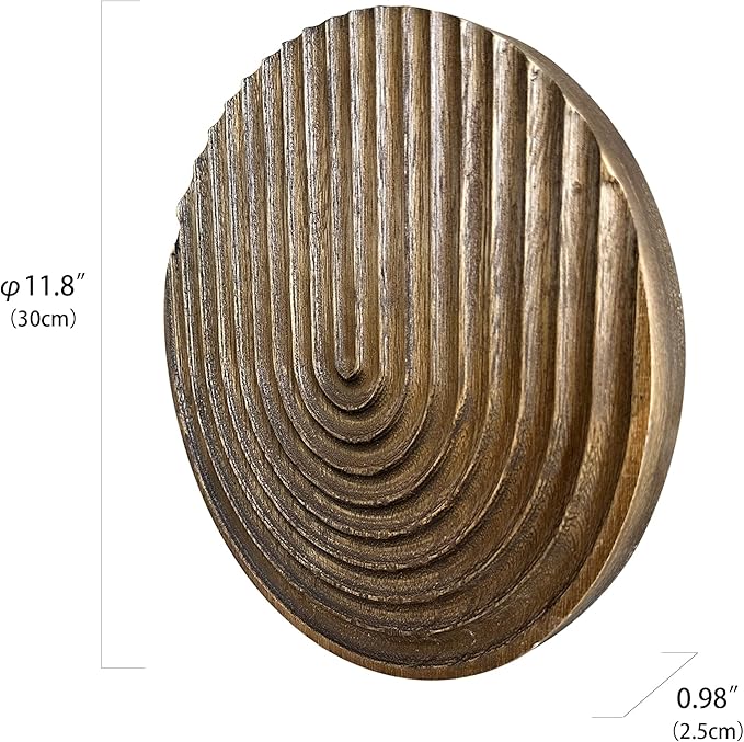 Musanpou Hand-carved Round Art Decor for Home and Living Room Wall Simple Wooden Farmhouse Wall Decor (brown)
