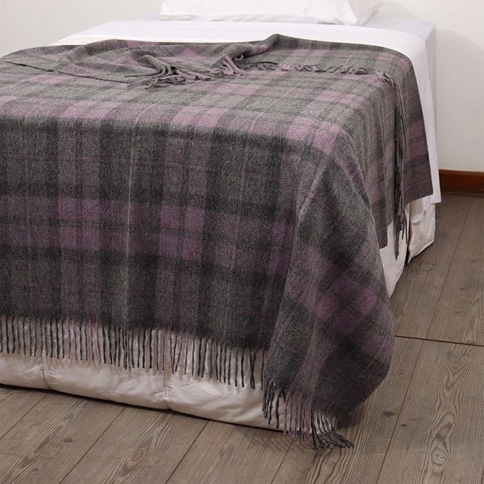 Superfine Alpaca Wool Throw Blanket - Lightweight Alpaca Merino Wool Throw Blankets | Soft Peruvian Alpaca Blanket Wool Blanket Scottish Design 70" x 60" (Violet/Gray)