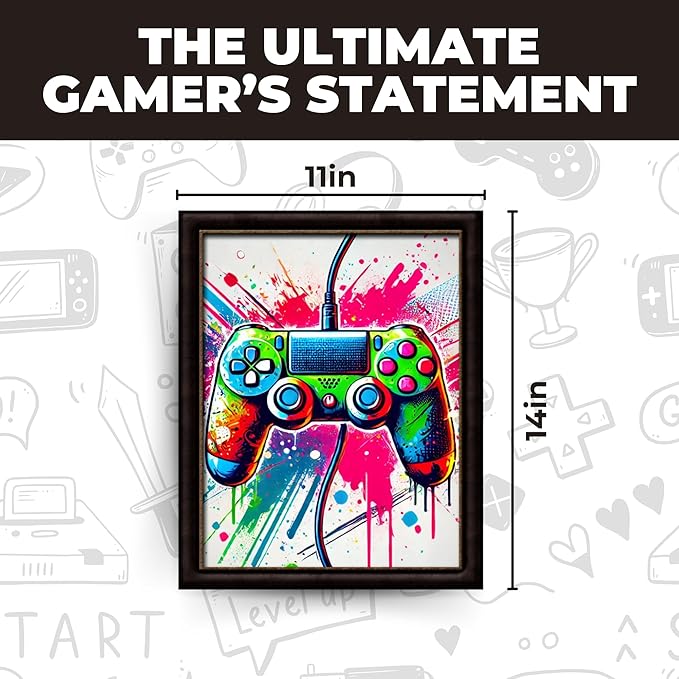 InkFlow Posters Vibrant Gaming Controller Poster - Abstract Graffiti Art with Colorful Paint Splashes - Fun Wall Decor for Bedroom, Office, Game Room - 11x14 Unframed Canvas Print