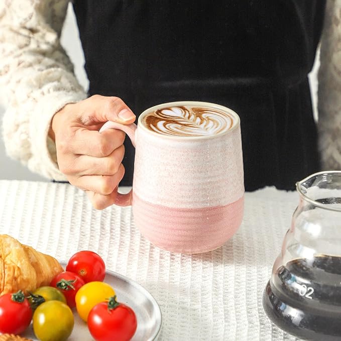 HASENSE Coffee Mugs Set of 4, 15 oz Large Ceramic Cups with Handle for Women Men, Milk, Soup, Tea Cup Set for Latte,Cappuccino, Microwave & Dishwasher Safe for Home Office（Colorful）