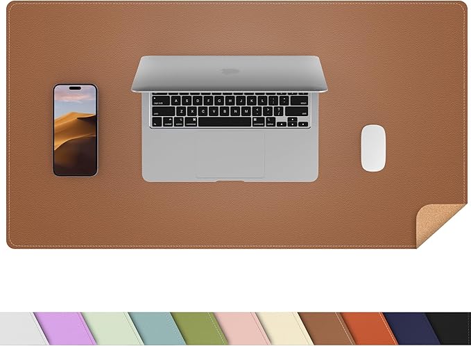 AFIING Cork Desk Mat 31.5" x 17", Waterproof Dual-Sided Cork & PU Leather Desk Pad, Non-Slip Desk Protector for Home Office, Workspace Setup & Gaming, Brown