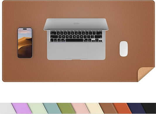 AFIING Cork Desk Mat 31.5" x 17", Waterproof Dual-Sided Cork & PU Leather Desk Pad, Non-Slip Desk Protector for Home Office, Workspace Setup & Gaming, Brown