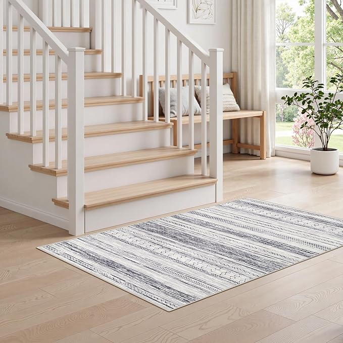 Tortania Area Rug Living Room Rugs - 2x3 Washable Soft Neutral Boho Moroccan Farmhouse Mat Indoor Floor Carpet for Bedroom Hallway Entryway Kitchen Home Office Decor - Grey