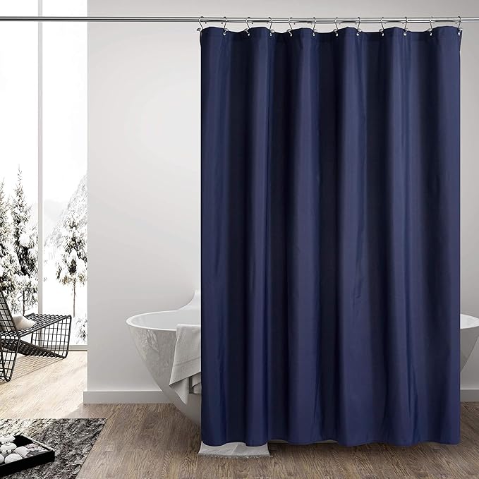 N&Y HOME Ultimate Waterproof Fabric Shower Curtain or Liner with Weighted Magnets, Navy Blue Shower Curtains for Bathroom, TPU Lining & Machine Washable for Hotel, Navy, 72"x72"