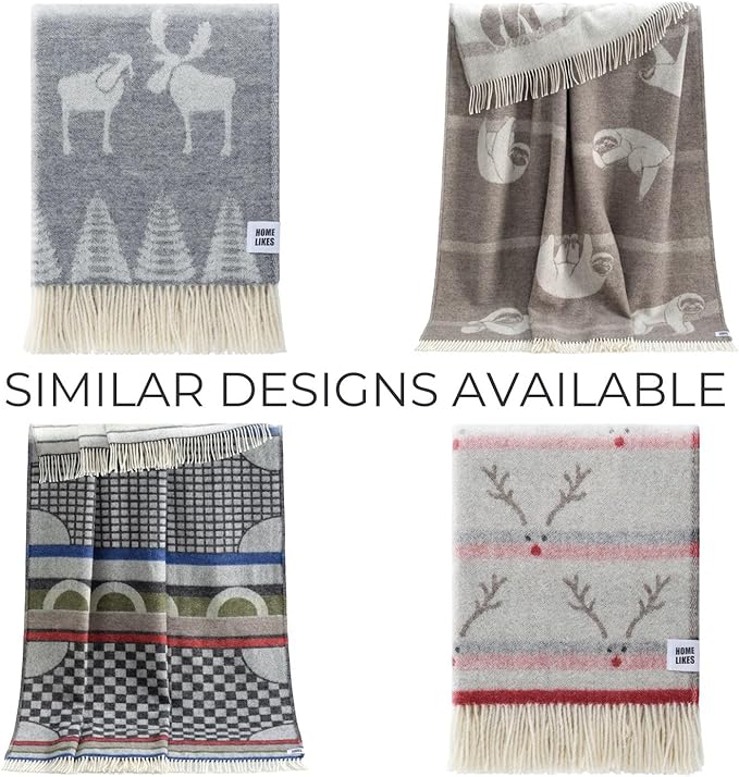JJ Textile Moose Brown Throw New Wool & Recycled Merino Sheep Wool- Soft & Cosy with a Reversible Design - Sustainable Throw for Bed, Sofa & Home Decor - Large Blanket 190cm x 130cm.