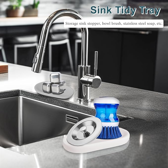 WIFORH 2pcs Diatomite Soap Dish, Stone Soap Holder, Fast Drying Sink Tray, Non-Slip and Portable Vanity Tray for Bathroom Shower Kitchen (Grey & White)
