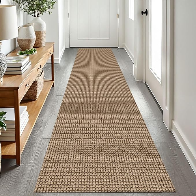 EARTHALL Woven Runner Rug 2x8 Ft Washable Runners for Hallways Cotton Non Slip Rubber Backed Kitchen Runner Braided Indoor Floor Carpet for Entryway, Hallway, Kitchen, Bedroom, Orange/Tan/Brown