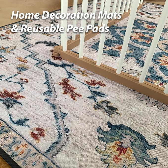nunubaby Washable Pee Pads for Dogs, Stylish, Non-Slip and Leak-Proof Pee Pads. Reusable Potty Pads for Dogs for Crates and Floors.(Beige/Floral, 18" x24" )