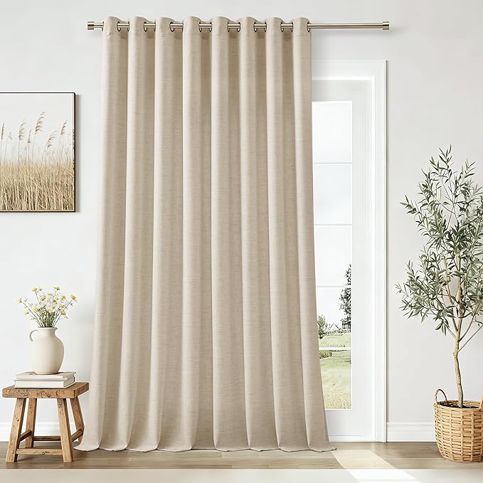 Extra Wide 100 Inch Warm Beige Linen Curtains Room Divider 90 Inch Length Patio Sliding Door Curtains for Living Room Large Window Curtains Grommet Privacy Farmhouse Curtains 1 Panel