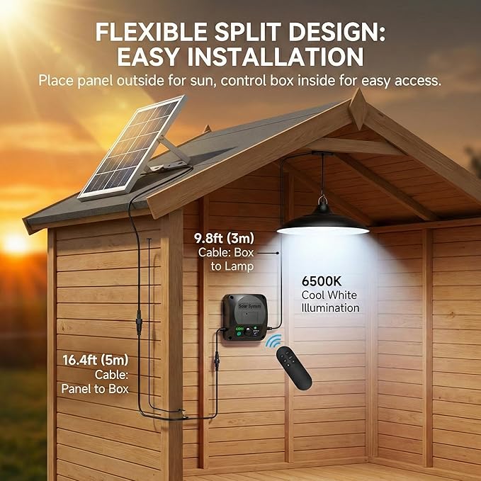 Solar Shed Lights Indoor Outdoor, 3200LM Motion Sensor Pendant Light Daytime Available with Remote & Button Control, IP65 Waterproof 4 Lighting Modes for Barn Garage Gazebo Chicken Coop Shop - 1 Pack