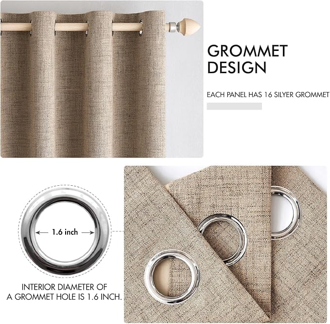 MIULEE Extra Wide 100% Blackout Curtains for Sliding Glass Doors Linen Textured W100 x L96 inch Panel Copper Brown Thermal Insulated Grommet Room Darkening Drapes for Patio, 1 Panel Set
