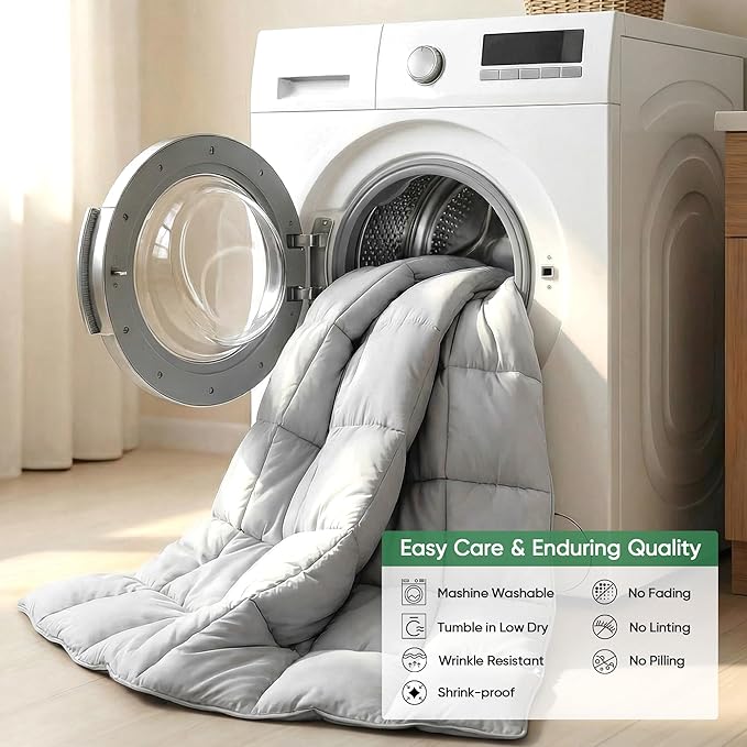 Cooling All-Season Down Alternative Comforter, Silver-Treated Lightweight Duvet Insert, Cool-to-The-Touch Bamboo Comforter, 100% Bamboo Viscose Outer Cover - Gray, Queen
