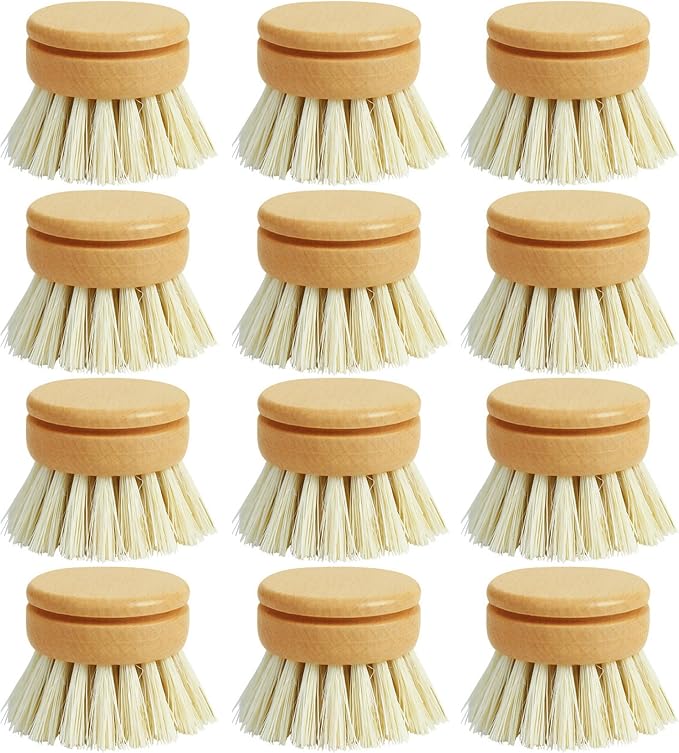 Wooden Dish Brush, 12Pcs Reusable Palm Sized Brushes with Sisal Bristles Wood Handle for Kitchen Pots Pans Dish Brushes