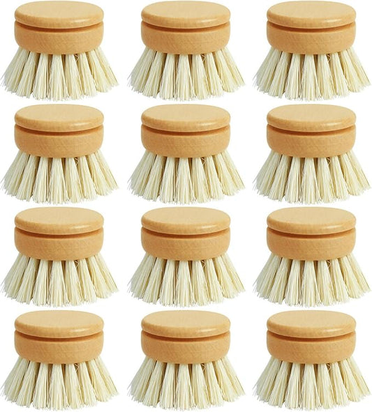 Wooden Dish Brush, 12Pcs Reusable Palm Sized Brushes with Sisal Bristles Wood Handle for Kitchen Pots Pans Dish Brushes
