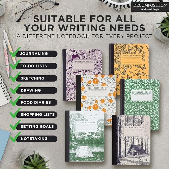Decomposition Crimson Clover College Ruled Composition Notebook - 9.75 x 7.5 Journal with 160 Lined Pages - Cute Notebooks for School Supplies, Home & Office - 100% Recycled Paper - Made in USA