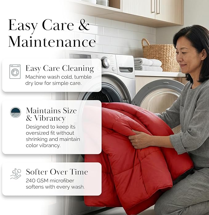 Southshore Fine Living, Inc. California King Size Comforter, Pet Hair Resistant Bedding Comforters, Oversized Down-Alternative Red Comforter, King Size Bedding for Vacation Homes, Chili Pepper