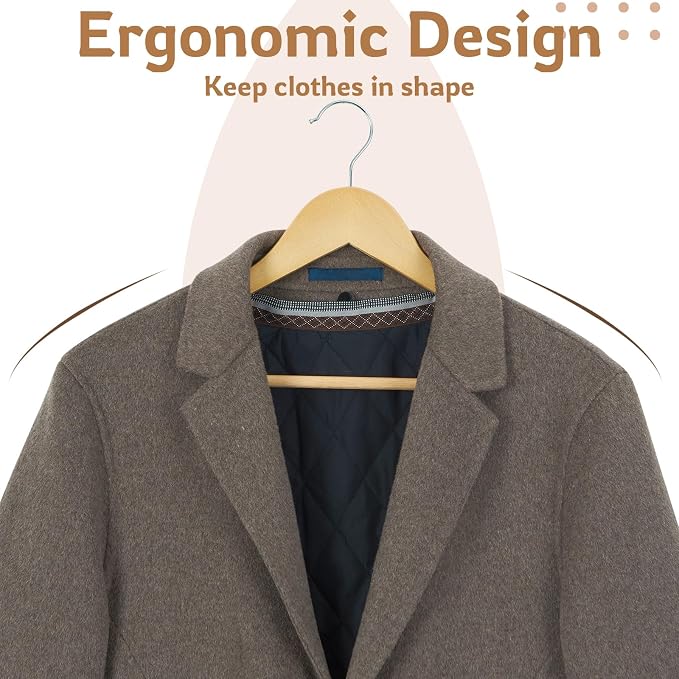 Wooden Hangers, 20 Pack Wood Hangers with Extra Smooth Finish, Precisely Cut Notches and Chrome Swivel Hook, Wooden Clothes Hangers for Shirt Suit Jacket Dress