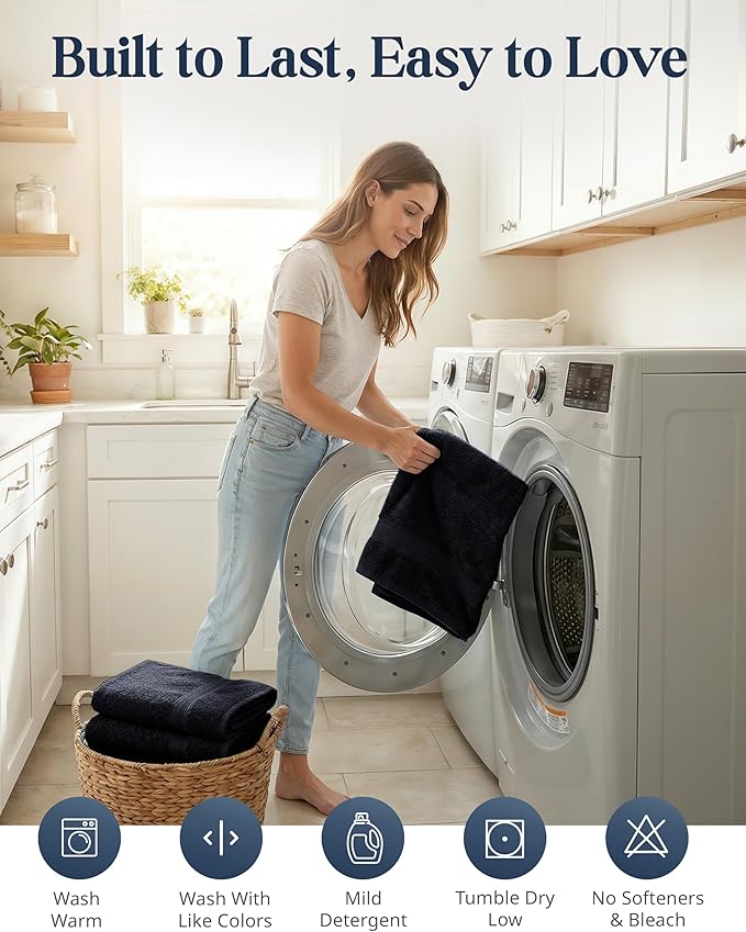 LANE LINEN Bathroom Towels Sets - 24 PCs - 100% Cotton Towels - Absorbent & Quick Drying - 4 Bath, 4 Fingertip, 6 Hand Towel, 8 Washcloth, 2 Bath Sheet - Housewarming Essentials - Black Towels