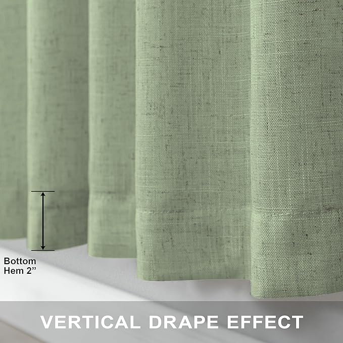 Pitalk Sage Green Curtains 5 FT Wide by 84 Inches Long for Bedroom 2 Panel Back Tab Pocket Sheer Linen Large Drape Light Filtering Extra Wide Curtain for Living Room Dining Hall Hallway 60x84 Length