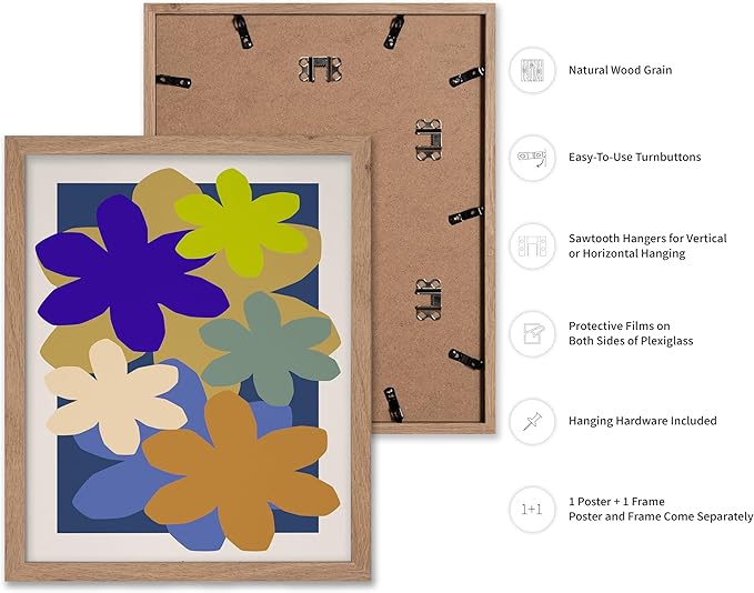 Monem Art Colorful Abstract Floral Shapes Print - Modern Minimalist Flower Art Poster - Wall Decor for Living Room, Bedroom or Office - 16x20 Beige Framed Wall Art by Rs Lab Studio
