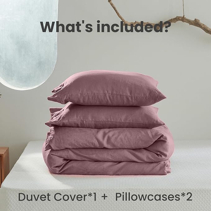 Simple&Opulence 100% Linen Duvet Cover Set 3pcs with Coconut Button Closure Natural French Washed Flax Solid Color Soft Breathable Farmhouse Bedding - Purple, King Size