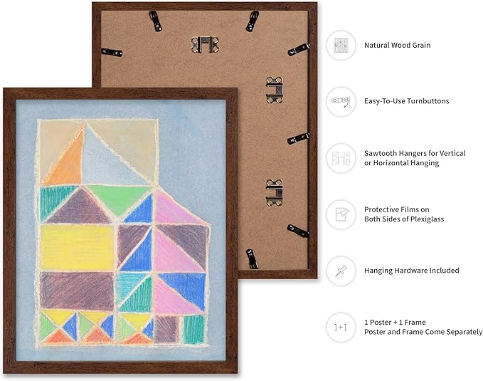 Monem Art Colorful Abstract House Painting Print - Bright Geometric Modern Art Poster - Wall Decor for Living Room, Bedroom or Office - 16x20 Brown Framed Wall Art by Renee Stramel
