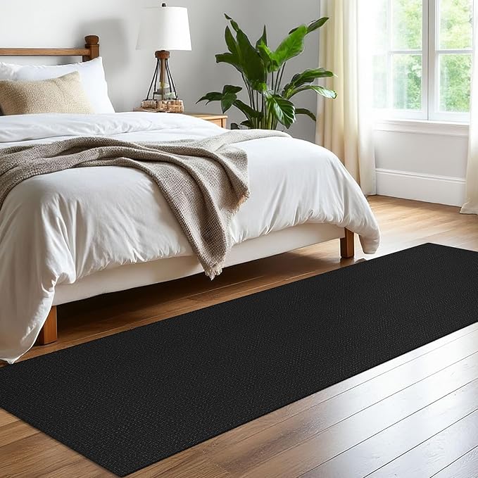 EARTHALL Woven Runner Rug 2x8 Ft Washable Runners for Hallways Cotton Non Slip Rubber Backed Kitchen Runner Braided Indoor Floor Carpet for Entryway, Hallway, Kitchen, Bedroom, Black/Grey