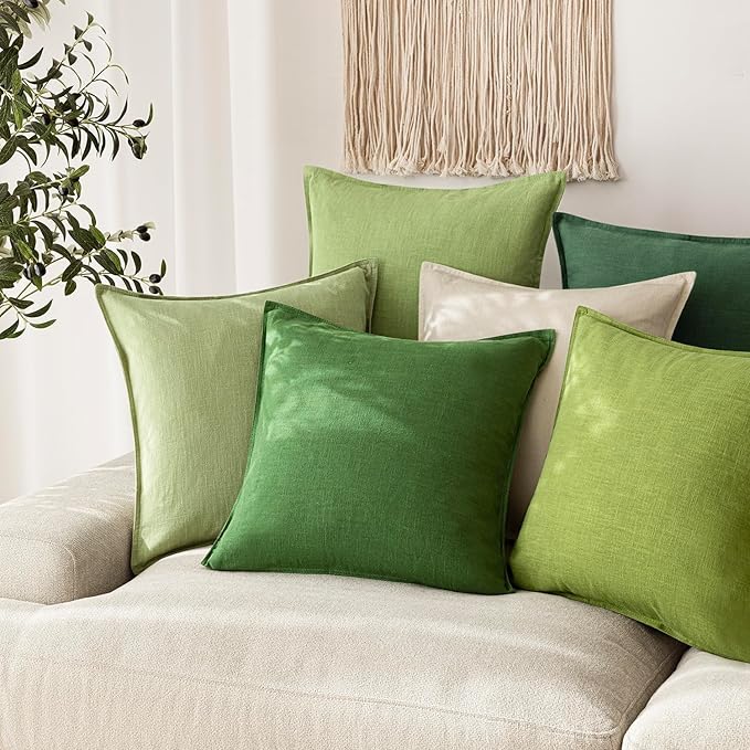 Foindtower Pack of 2, Decorative Linen Soild Throw Pillow Covers Soft Accent Lumbar Cushion Case Boho Farmhouse Pillowcase for Chair Couch Sofa Bedroom Living Room Home Decor 12 x 20 Inch Forest Green