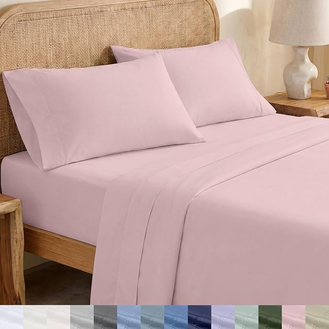 California Design Den 100% Organic Cotton Sheets King Size Deep Pocket Set - Soft and Crisp Percale King Sheet Set, Cooling and Durable Bedding (Pink - Chalky Tone)
