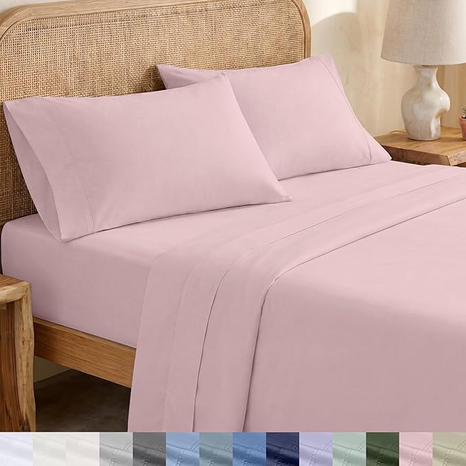 California Design Den Soft 100% Organic Cotton Bed Sheets Twin Size Set with Deep Pockets - Crisp Percale Sheets, Breathable and Durable Bedding Set (Pink - Chalky Tone)
