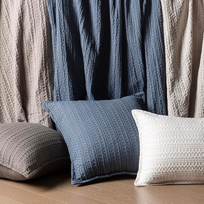 Foindtower Set of 2 Decorative Cotton Waffle Weave Throw Pillow Covers Euro Shams Cushion Covers Accent European Pillowcase for Bed Couch Sofa Bedroom Living Room Home Decor 26×26 Inch Taupe Gray