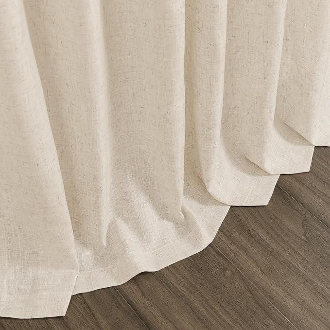 Nanspring Cream Beige Curtains 90 Inches Long for Living Room Linen Light Filtering Semi Sheer Curtain Back Tab Rod Pocket Modern Farmhouse Decor Elegant Coastal Drapes for Bedroom 52x90, 2 Panels